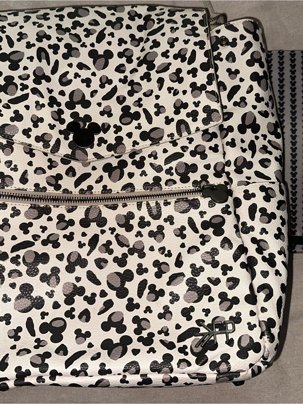 White and Black Leopard Print Mickey Women's Backpack - Designer Style